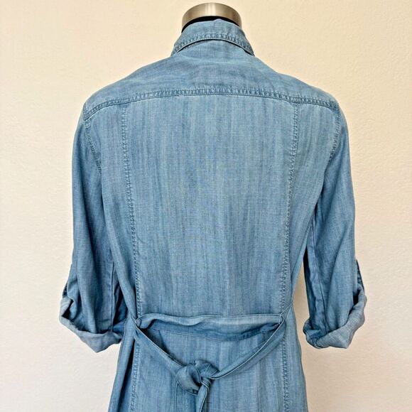 Jones New York Shirt Dress Women 6 Blue Chambray Pockets High Low Midi Dress - Picture 5 of 16